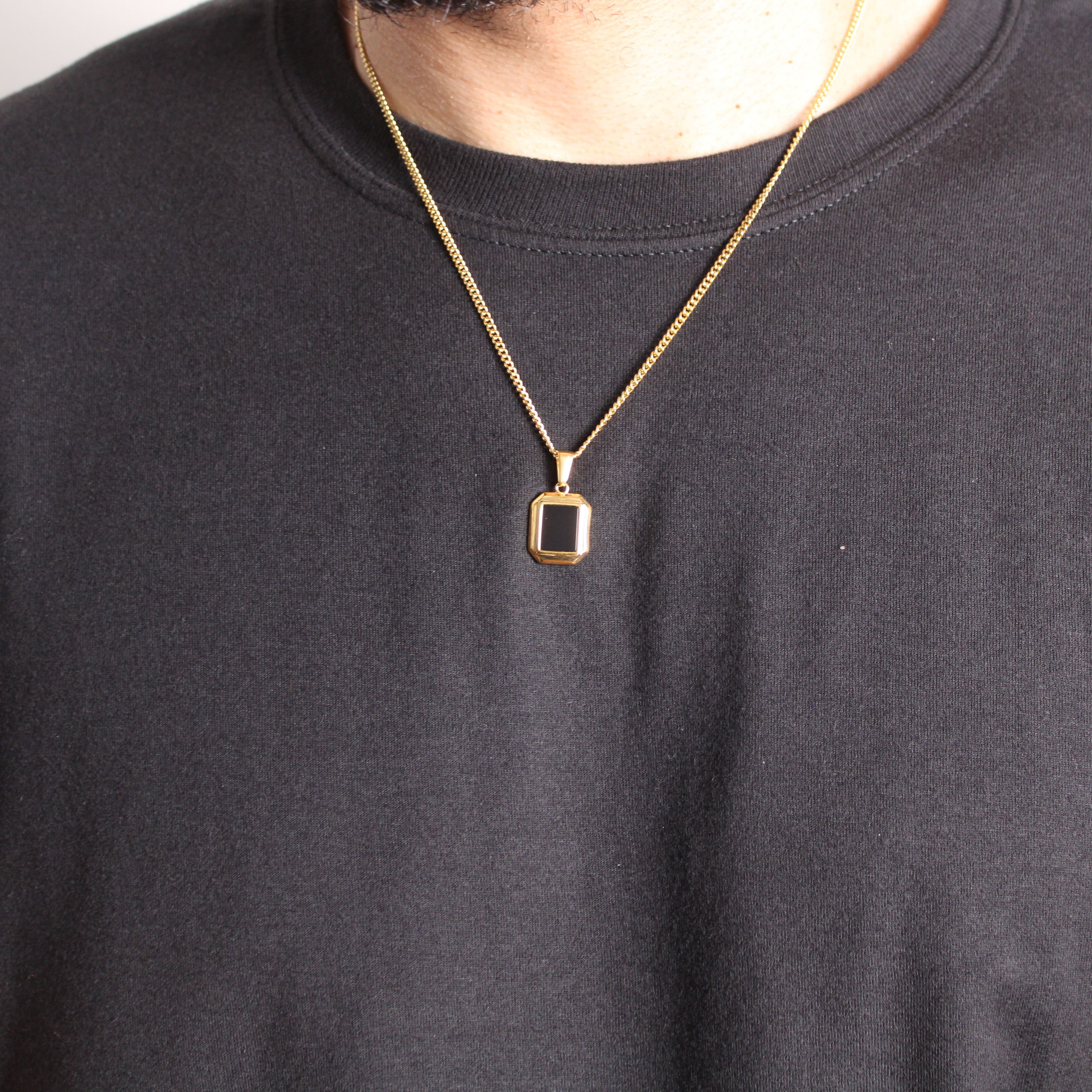 Jewelry Gold Mini Onyx Pendant Necklace Size ONE SIZE - 1 Thumbnail