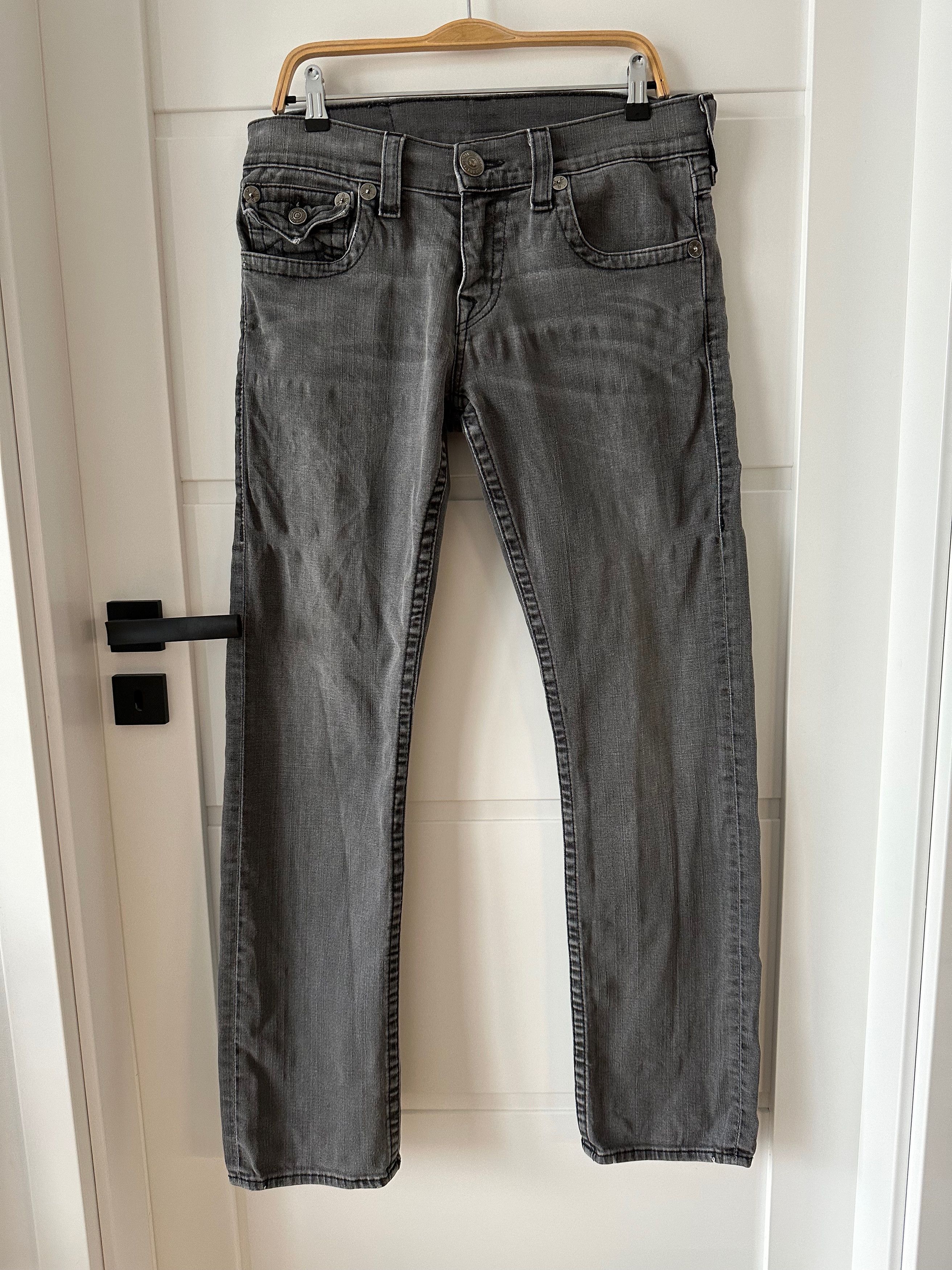 True Religion True Religion Gray Stretch Straight denim pants metal dots Size US 31 - 17 Thumbnail