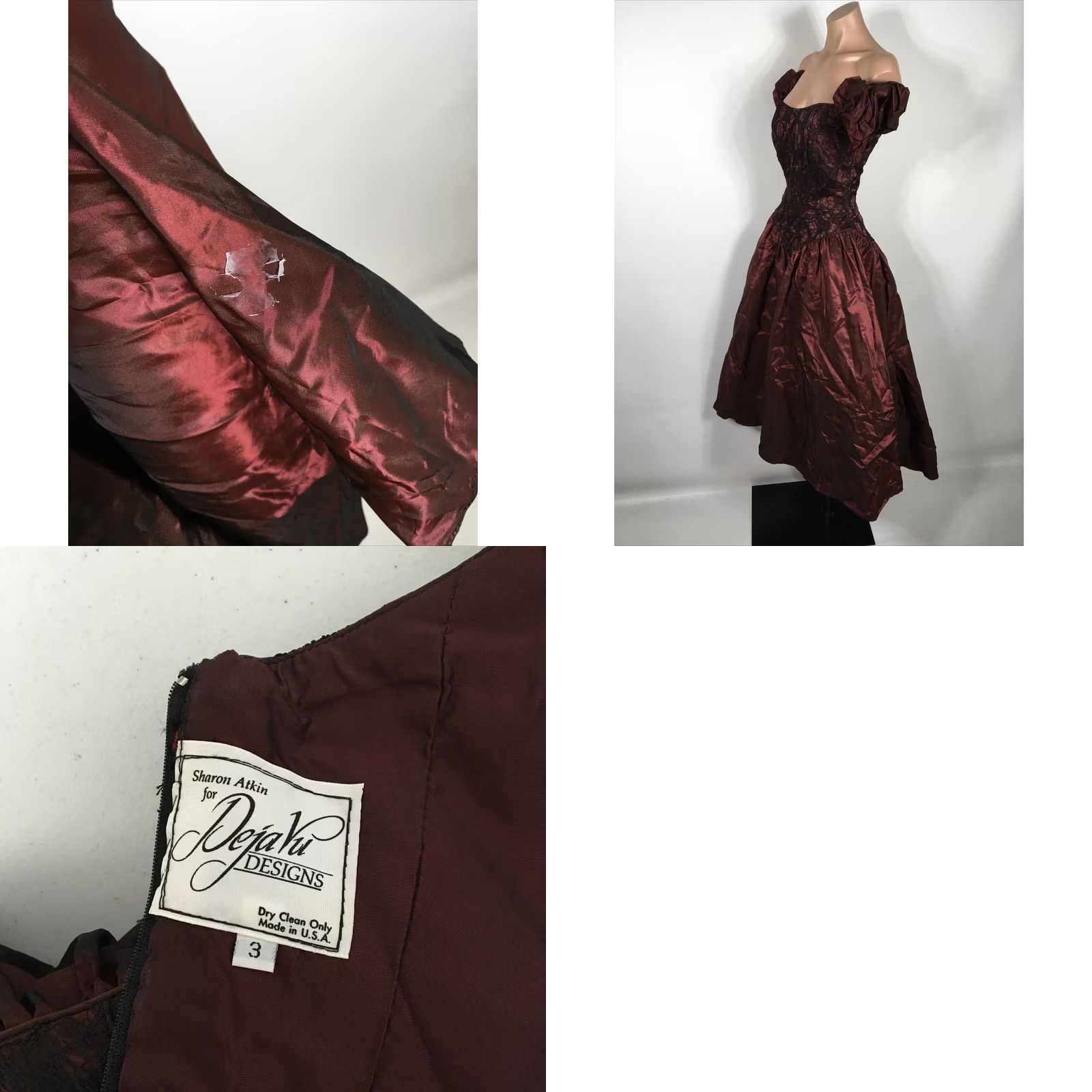 Vintage VINTAGE Deja Vu Prom Dress maroon lace off shoulder 80s ball gown sz 4 Womens Size S / US 4 / IT 40 - 8 Thumbnail