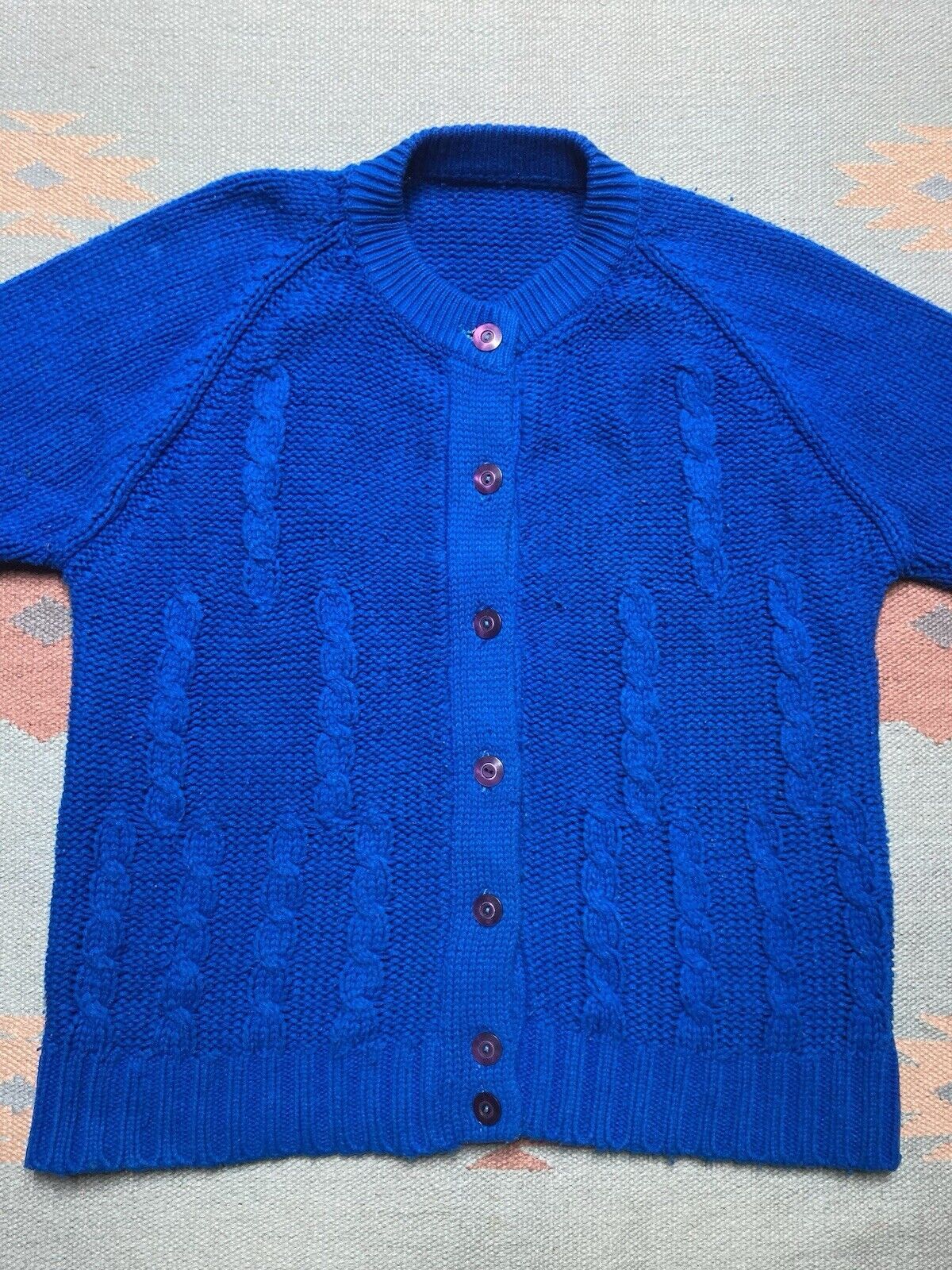 Vintage 60s button front cardigan sweater cable knit acrylic? wom XL Size XL / US 12-14 / IT 48-50 - 2 Thumbnail