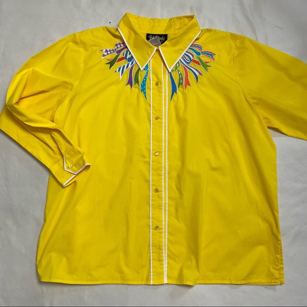 Bob Mackie New Vintage Bob Mackie Embroidered Yellow Blouse Size 2X Size XXL / US 16-18 / IT 52-54 - 4 Thumbnail