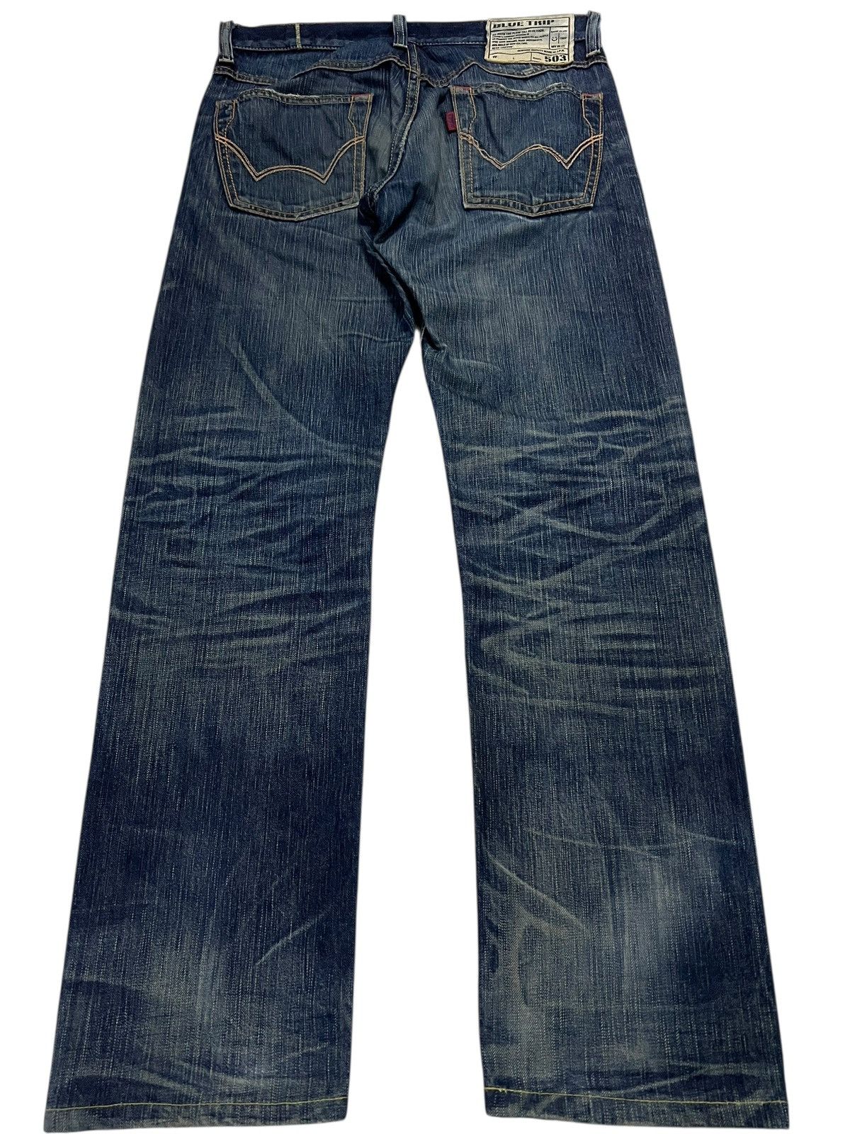 Edwin × Japanese Brand × Jean Edwin 503 Blue Trip Distress Jean Size US 31 - 2 Thumbnail