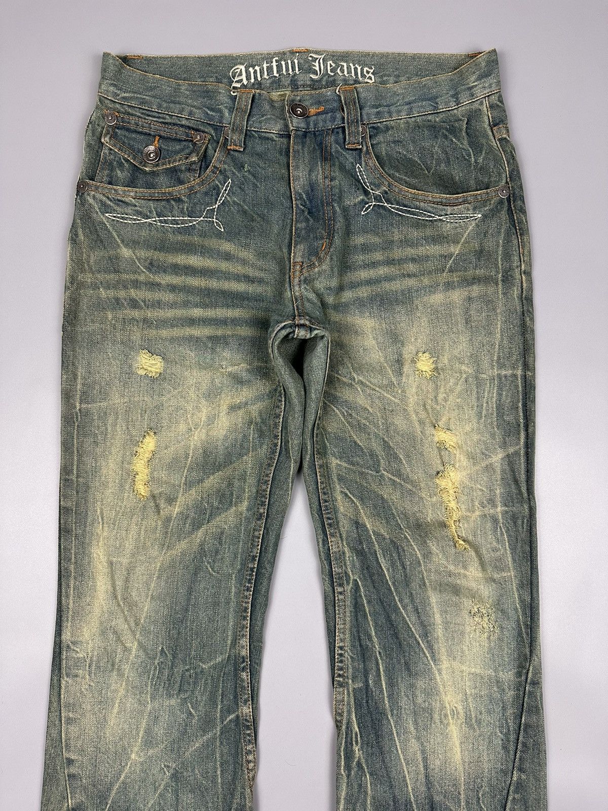 If Six Was Nine × Le Grande Bleu (L.G.B.) Distressed Antful Whiskered Flared Jeans Size US 31 - 5 Thumbnail