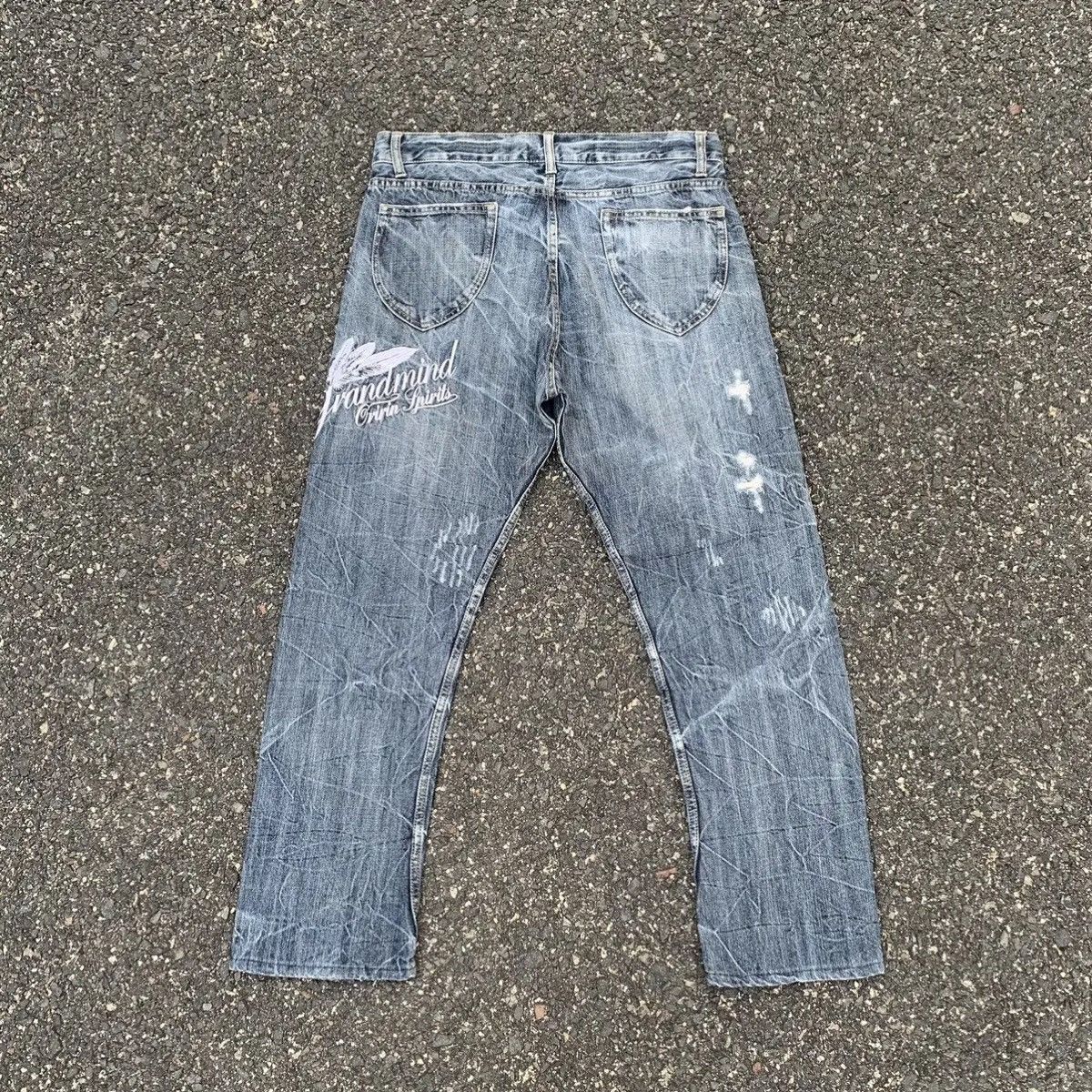 Japanese Brand STORM FADING RARE💥ORIRIN JEANS GRANDMIND Ripped Denim Pants Size US 33 - 8 Thumbnail