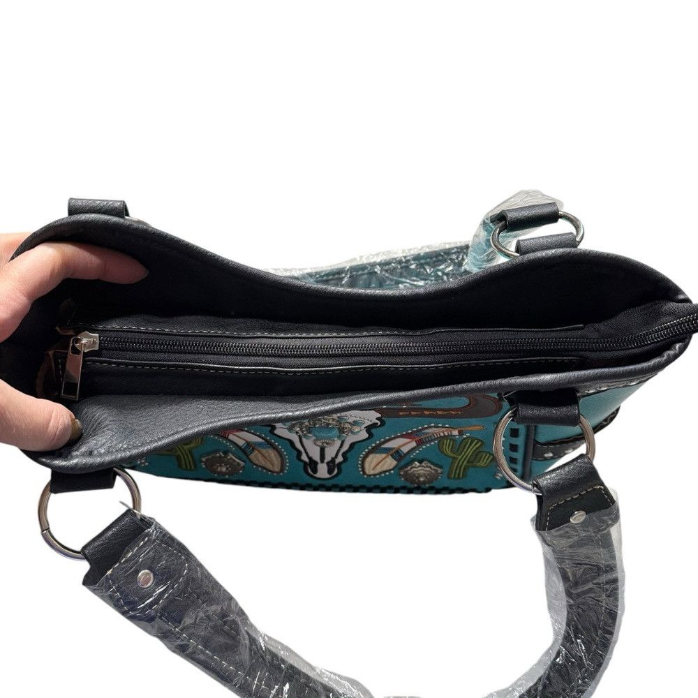 Other New Longhorn Skull Feather Embroidery Tote Purse Size ONE SIZE - 7 Thumbnail