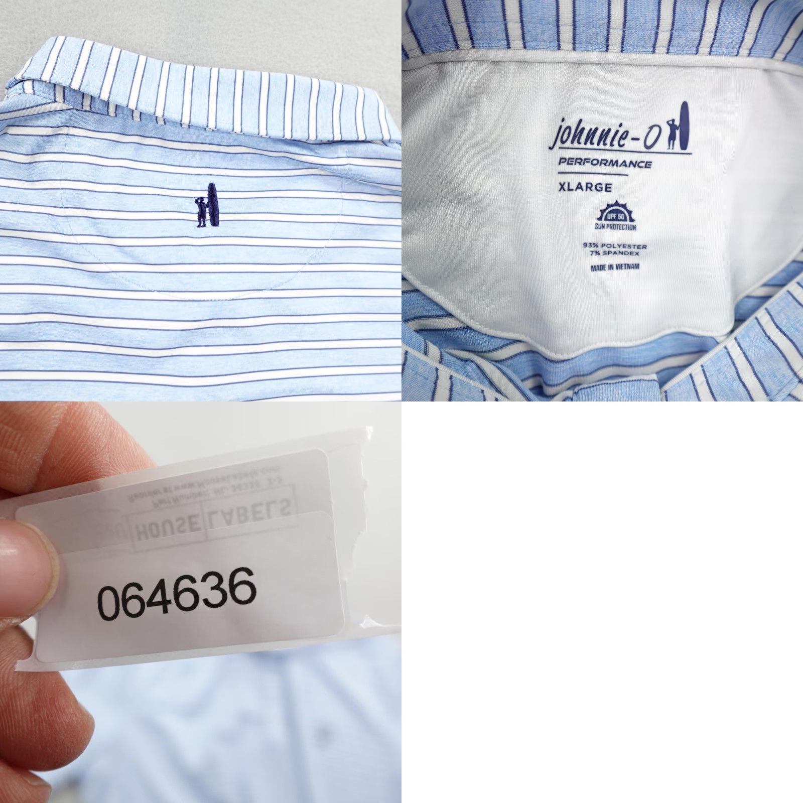 johnnie-O johnnie-O Polo Shirt Men XL Blue Stripe Golf UPF 50 Forest Highlands Performance Size US XL / EU 56 / 4 - 8 Thumbnail