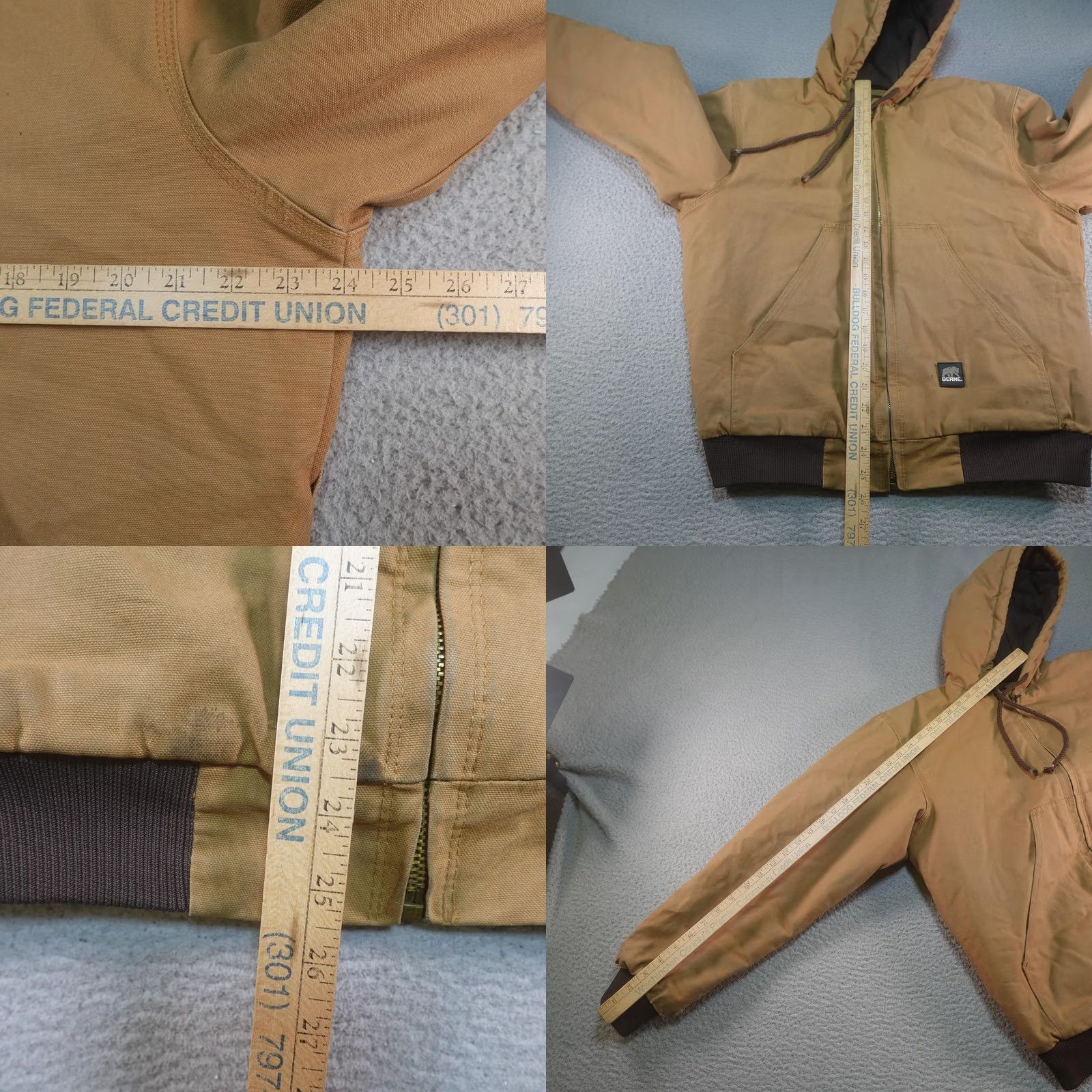 Vintage Berne Jacket Mens M Brown Canvas Hooded Quilted Lined Insulated Workwear Bomber Zip Pockets Full Zip Size US M / EU 48-50 / 2 - 11 Thumbnail