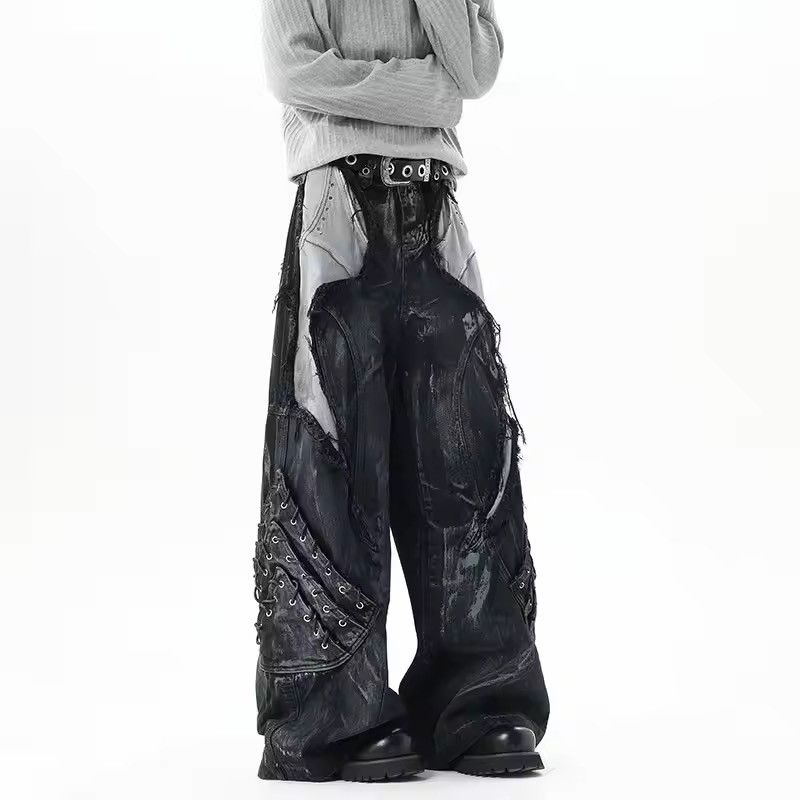 Japanese Brand Loose Style Patchwork Drawstring Denim Pant Size US 27 - 1 Thumbnail