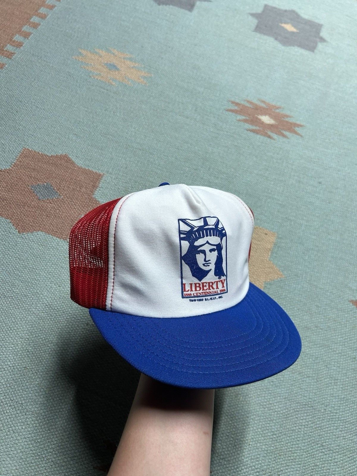 Vintage Vtg trucker hat Statue of Liberty centennial red white USA Size ONE SIZE - 1 Thumbnail