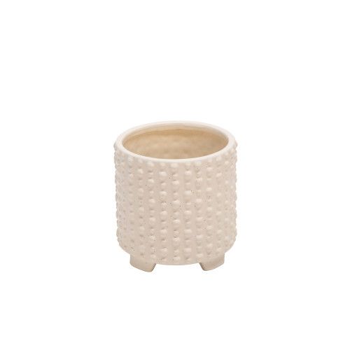 Designer × Homemade S/2 CERAMIC 6/8" FOOTED PLANTERS W/ DOTS, WHITE Size US L / EU 52-54 / 3 - 5 Thumbnail