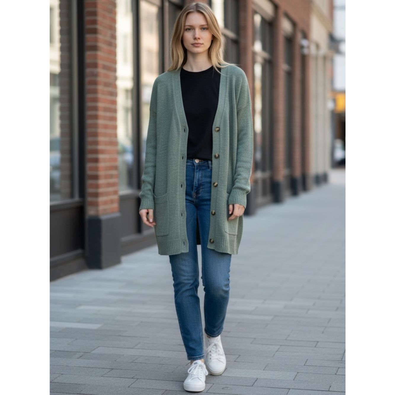 Lou & Grey Lou & Grey Sage Green Button Linen Blend Cardigan Size XS Size XS / US 0-2 / IT 36-38 - 1 Thumbnail