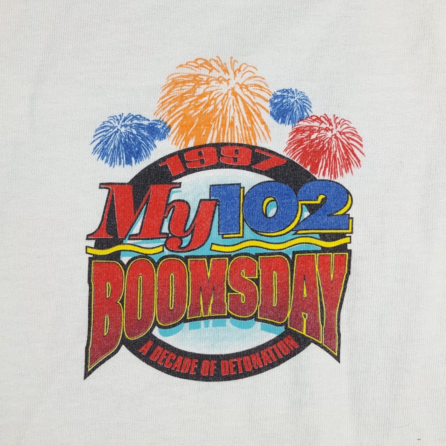 Jerzees VINTAGE Doomsday Parody Firework Mens T-Shirt XL White 90s 4th Of July Party Jerzees Shirt Boys? Size US XL / EU 56 / 4 - 4 Thumbnail