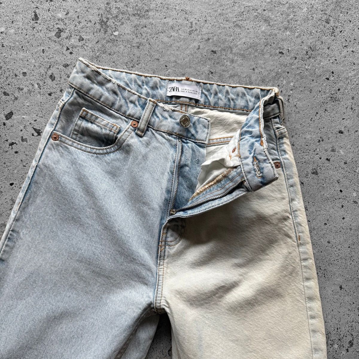 Designer × Zara Zara Womens Mom Fit Denim Jeans Blue White Zipper Closure Size 32" / US 10 / IT 46 - 6 Thumbnail