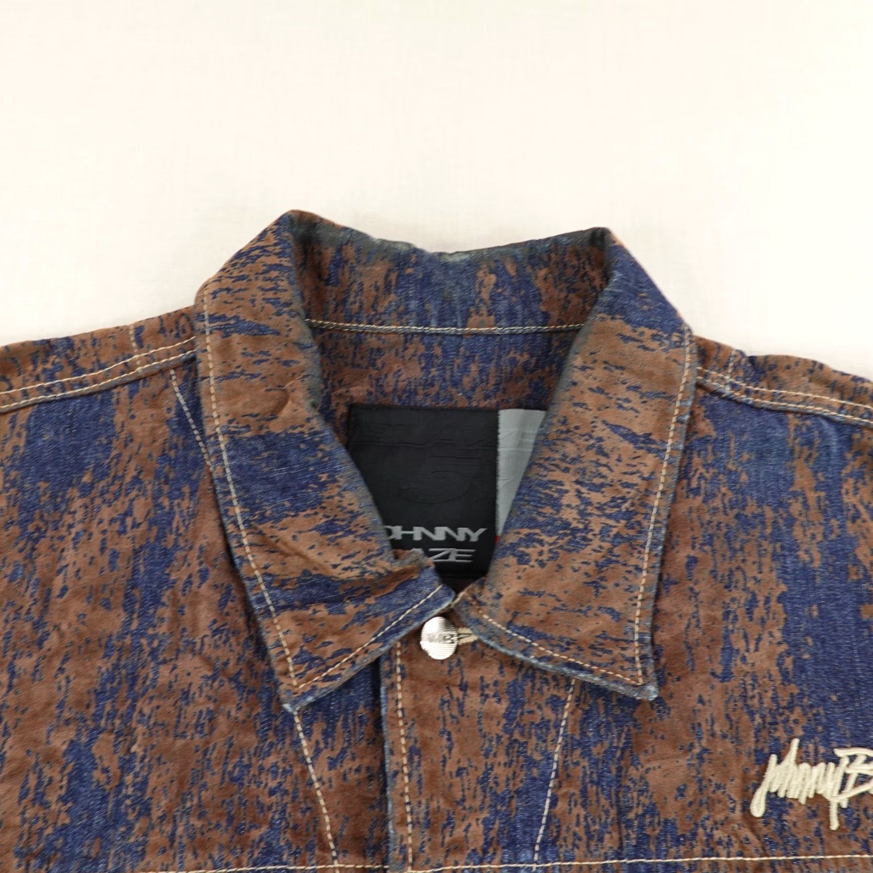 Denime VINTAGE Johnny Blaze Denim Jacket Men 2XL Brown Casual Hip Hop 90s Size US 39 - 2 Thumbnail