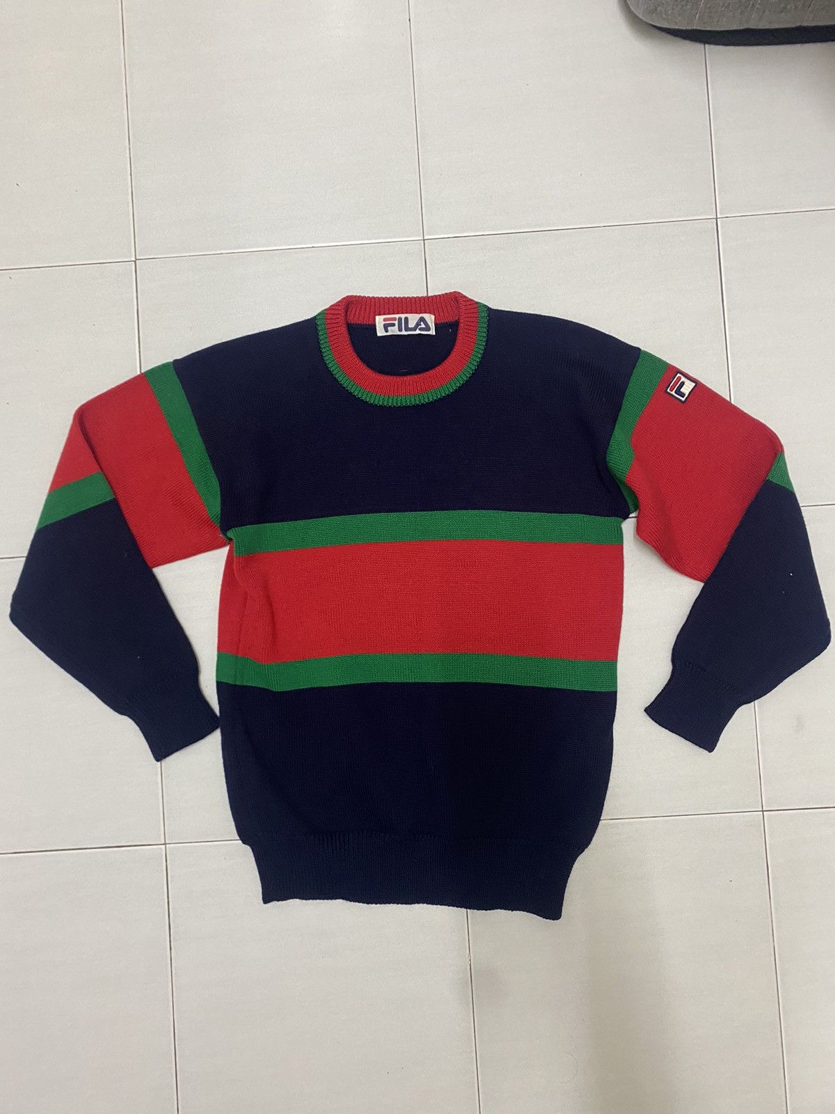 VINTAGE 90s FILA WOOL SWEATSHIRT TRI COLOUR
