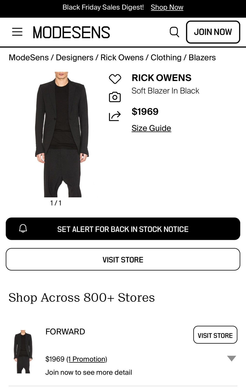 Rick Owens 🔥Rick Owens Soft Wool Single Button Tailored Jacket Black Size US M / EU 48-50 / 2 - 3 Thumbnail