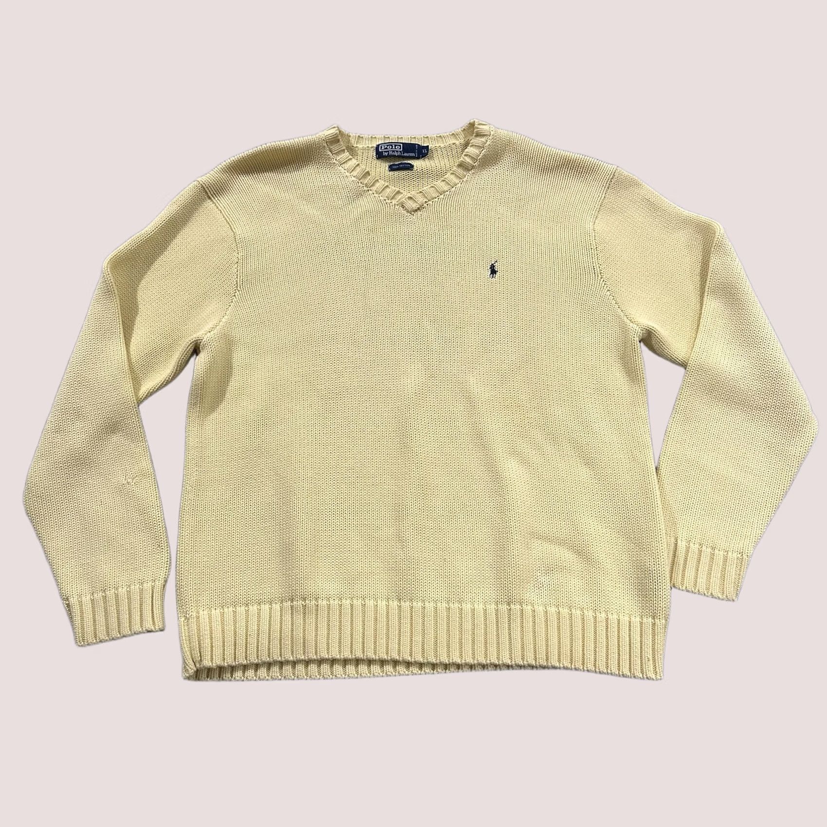 Polo Ralph Lauren Sweater Men 1XL Yellow Cotton Vneck Vtg Old Money Y2K 90s, Men's
