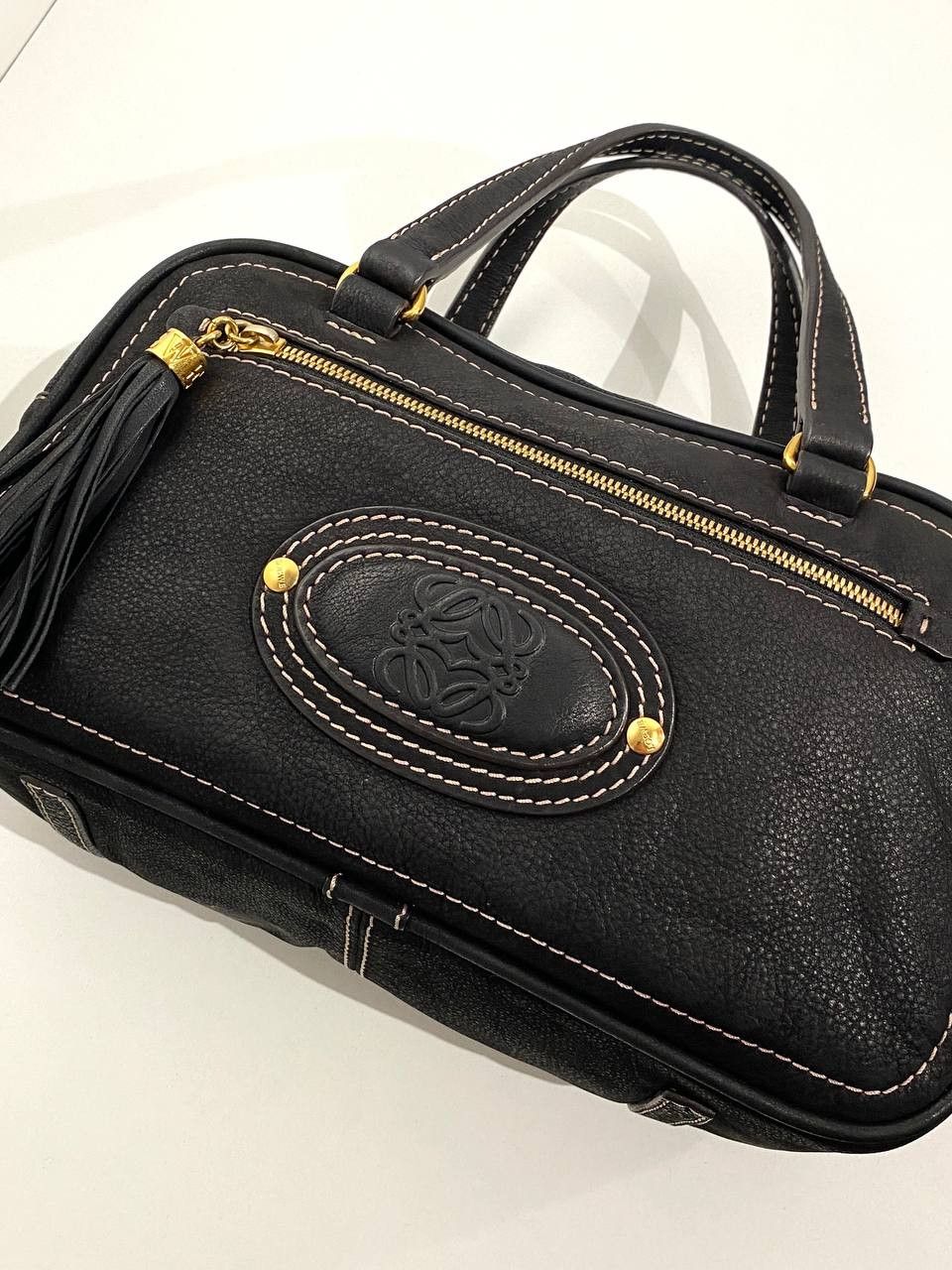 Loewe Loewe Logo Black Leather Black Bowling Tote Hand Bag Size ONE SIZE - 10 Thumbnail