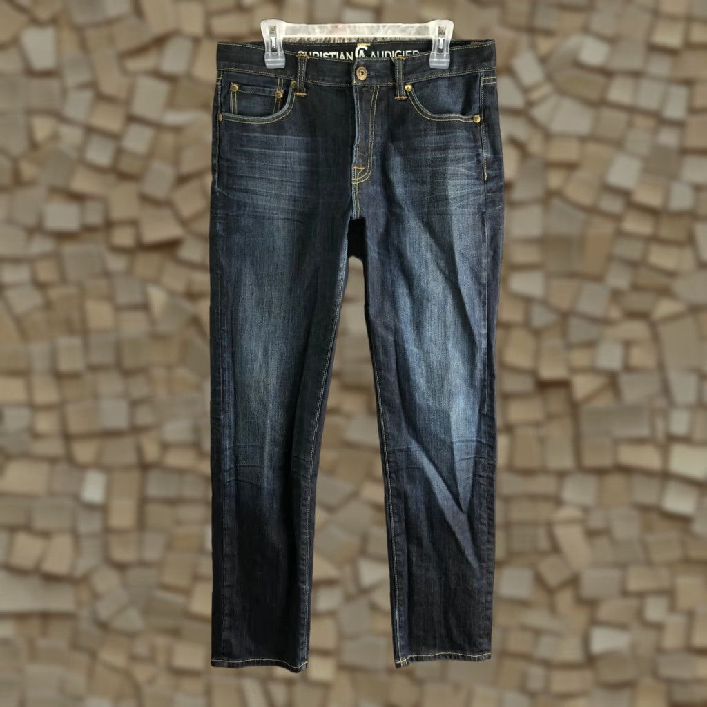 Vintage Christian Audigier Mens Jeans Mid Rise Straight Leg 32x34 Blue Medium Wash Denim 5-Pocket Pocket Logo Vintage No N/A Size US 32 / EU 48 - 1 Thumbnail
