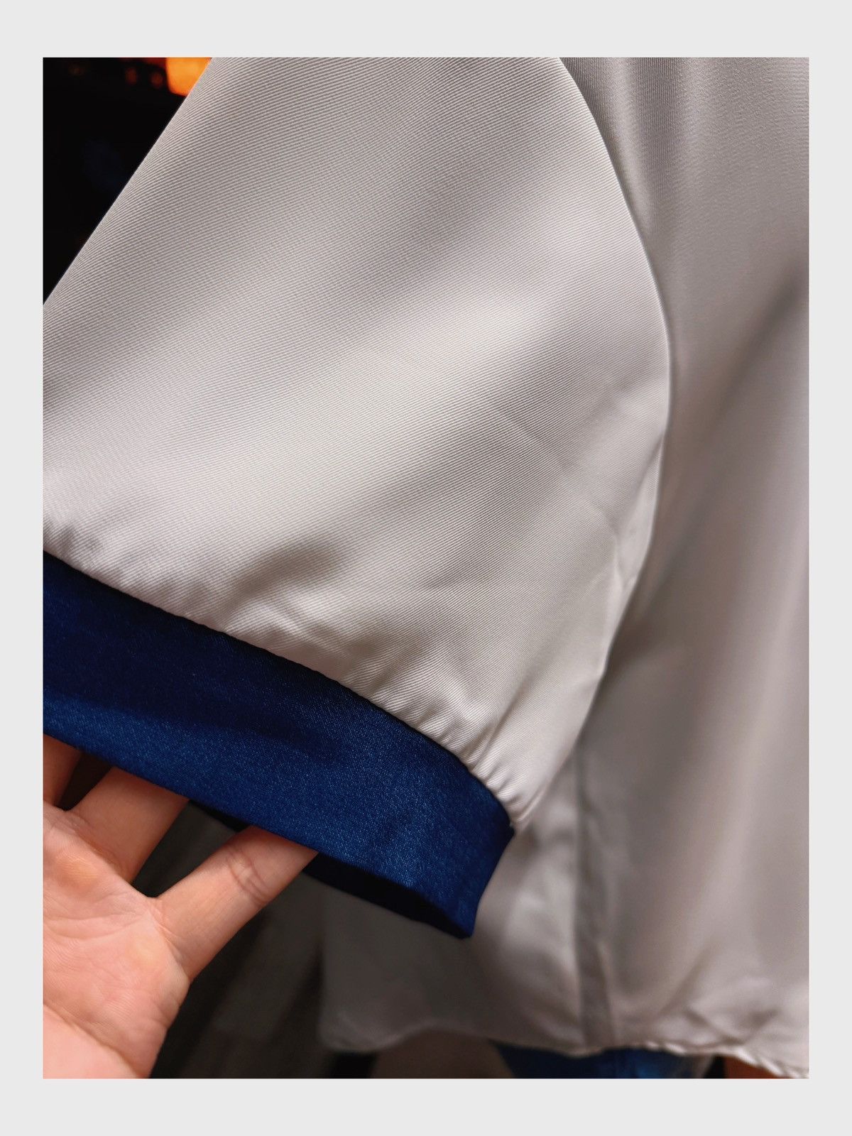 Other Unisex Silky Short Sleeve Button-Up Shirt – White with Navy Size M / US 6-8 / IT 42-44 - 5 Thumbnail