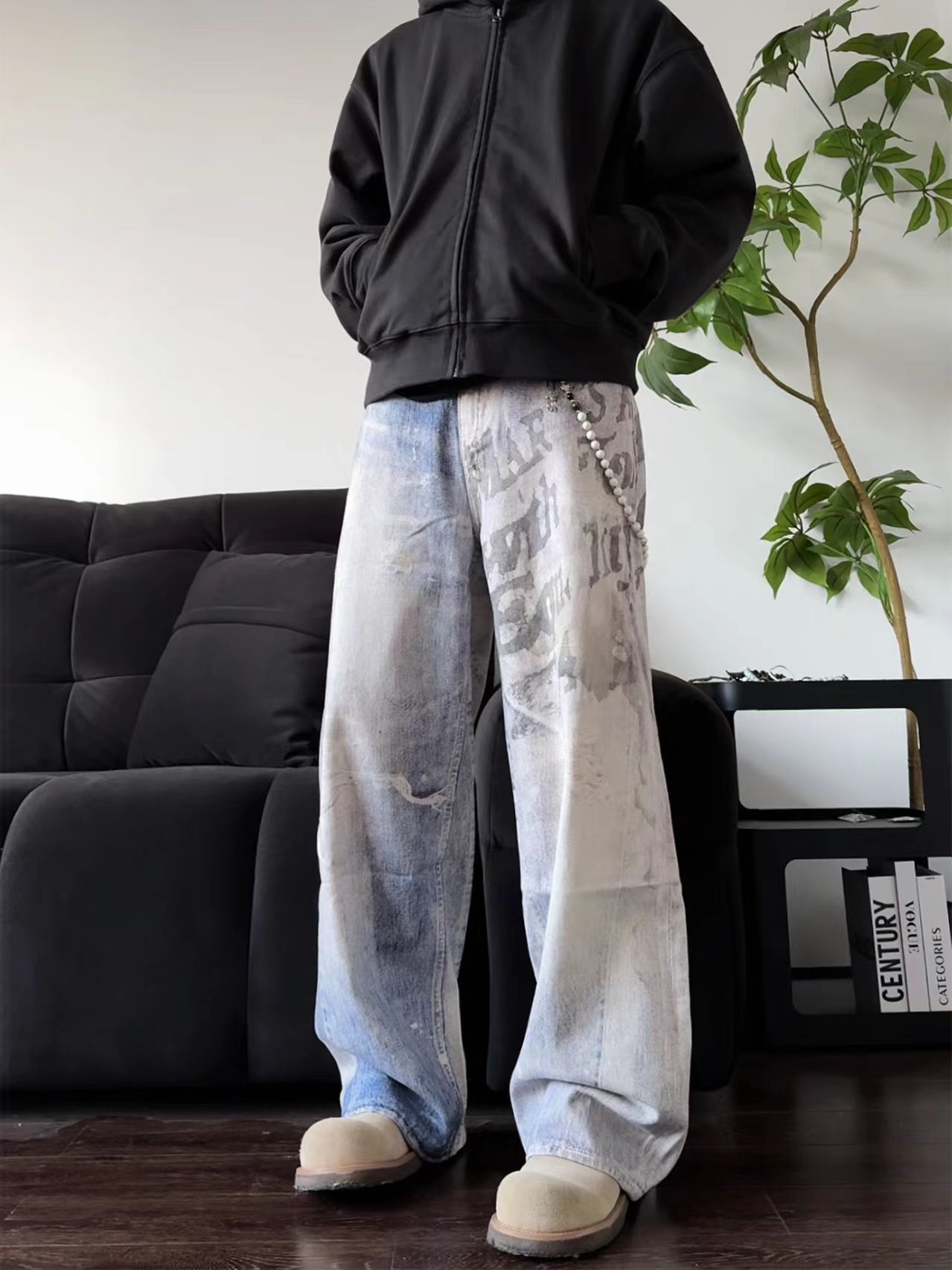 Japanese Brand × Vintage Vintage 3D letter print street wash faded loose jeans Size US 31 - 1 Thumbnail
