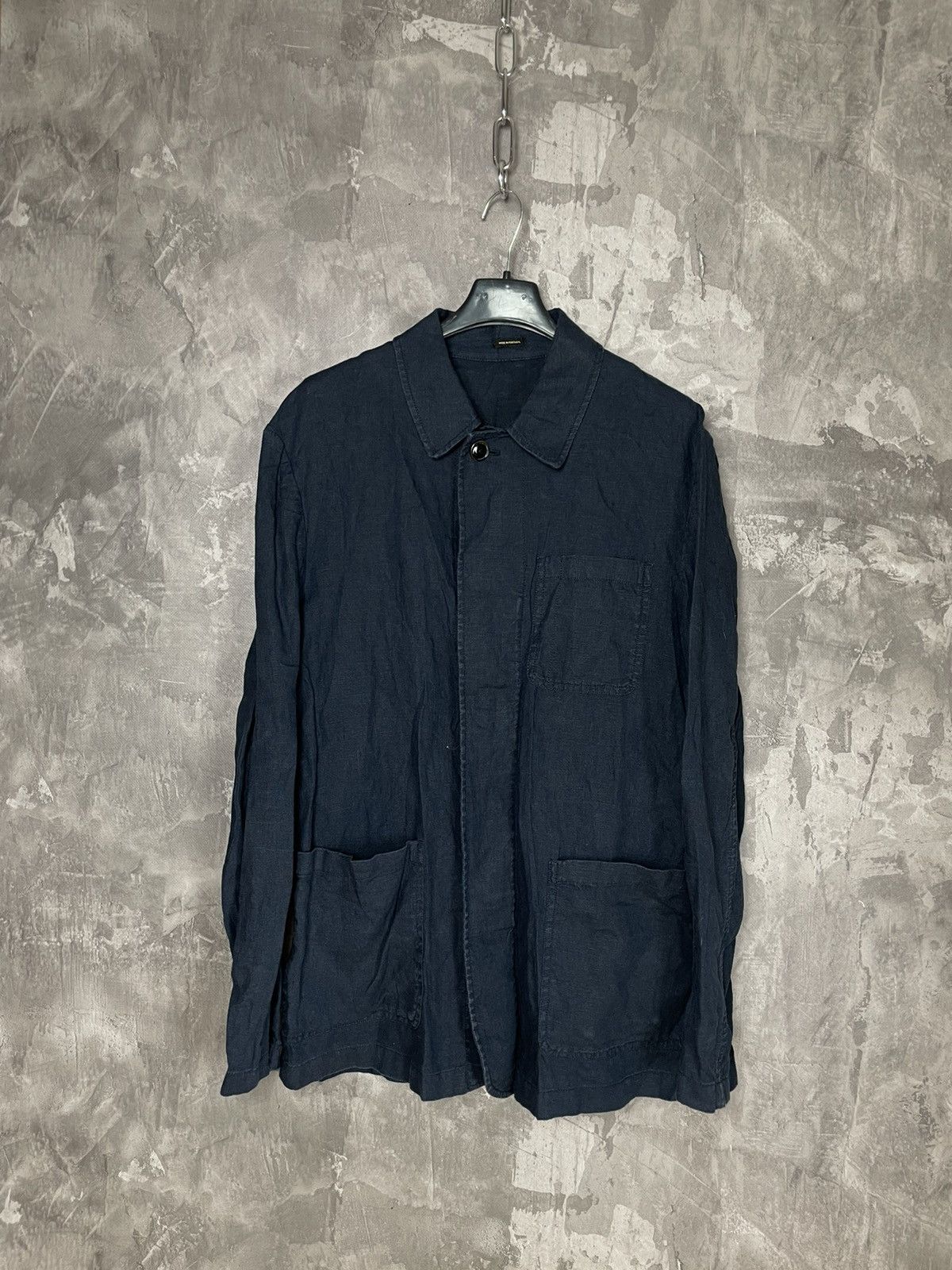 Japanese Brand × Vintage Vintage Navy Linen Old Money Style Luxury Shirt Size US M / EU 48-50 / 2 - 1 Thumbnail