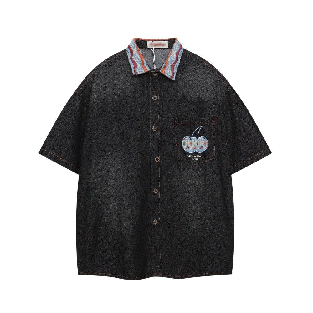 Vintage Retro street trend men's loose casual tie-dyed denim shirt Size US M / EU 48-50 / 2 - 1 Thumbnail