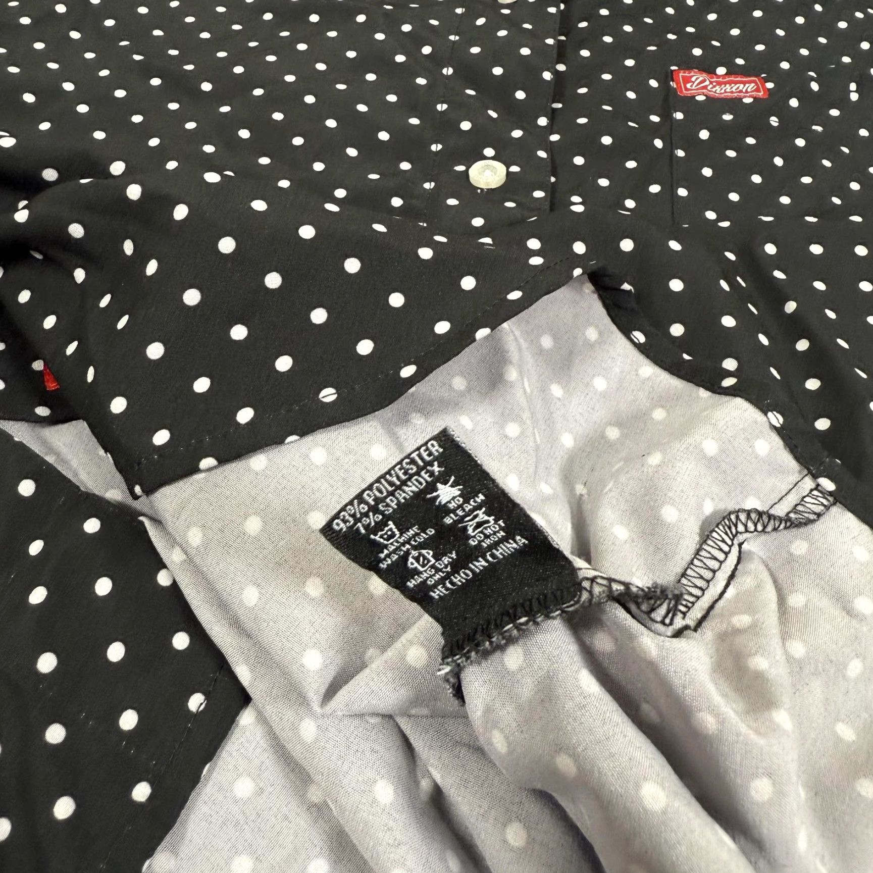 Vintage Dixxon The Milton Womens 3X Button Up Polka Dot Black Shirt Stretch Biker Short Sleeve Condensed Pattern Size XXL / US 16-18 / IT 52-54 - 6 Thumbnail