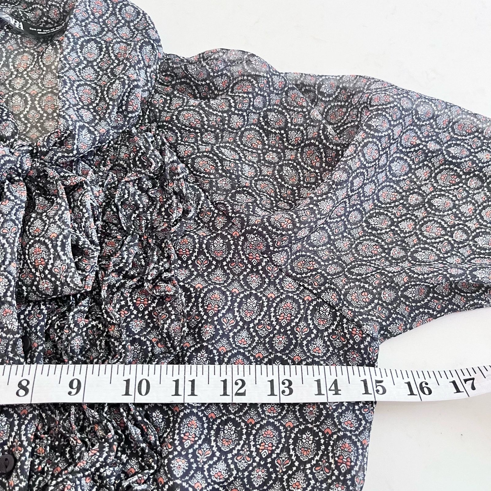 Zara Zara Black Printed Chiffon Tie Neck Sheer Romper NWT Size XS / US 0-2 / IT 36-38 - 9 Thumbnail