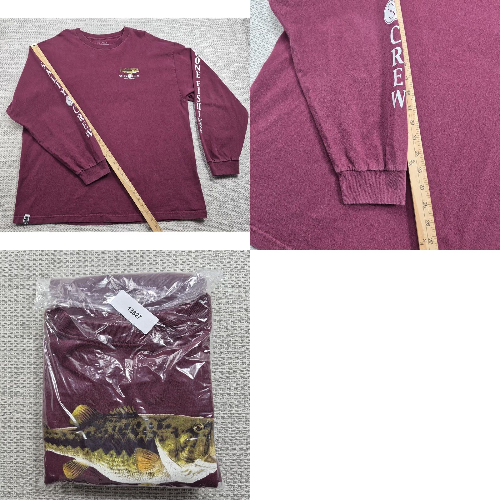 Vintage Salty Crew Shirt Mens 2XL Red Long Sleeve Bass Gone Fishing Graphic Tee Crewneck Burnt Red USA 90s Fish Mens Size US XXL / EU 58 / 5 - 9 Thumbnail
