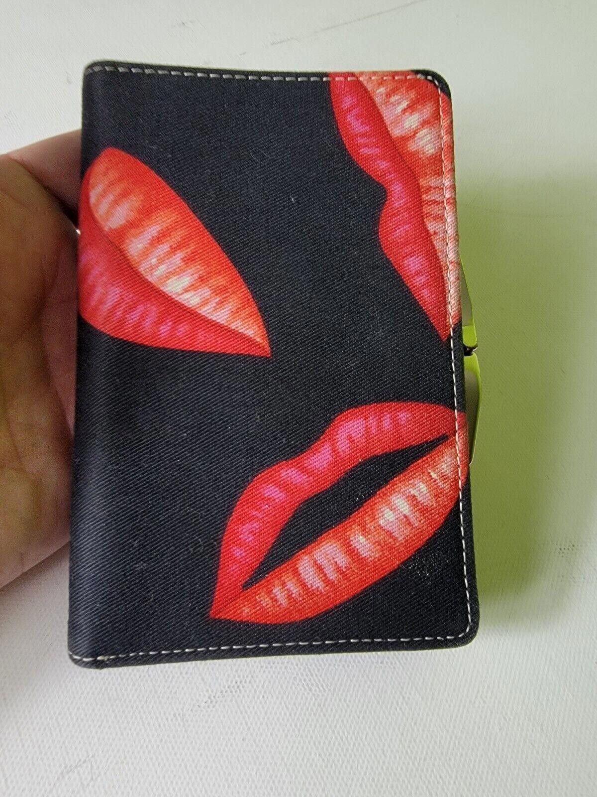 Womens Wallet Lips Mouth All Over Clutch Hand Purse Black