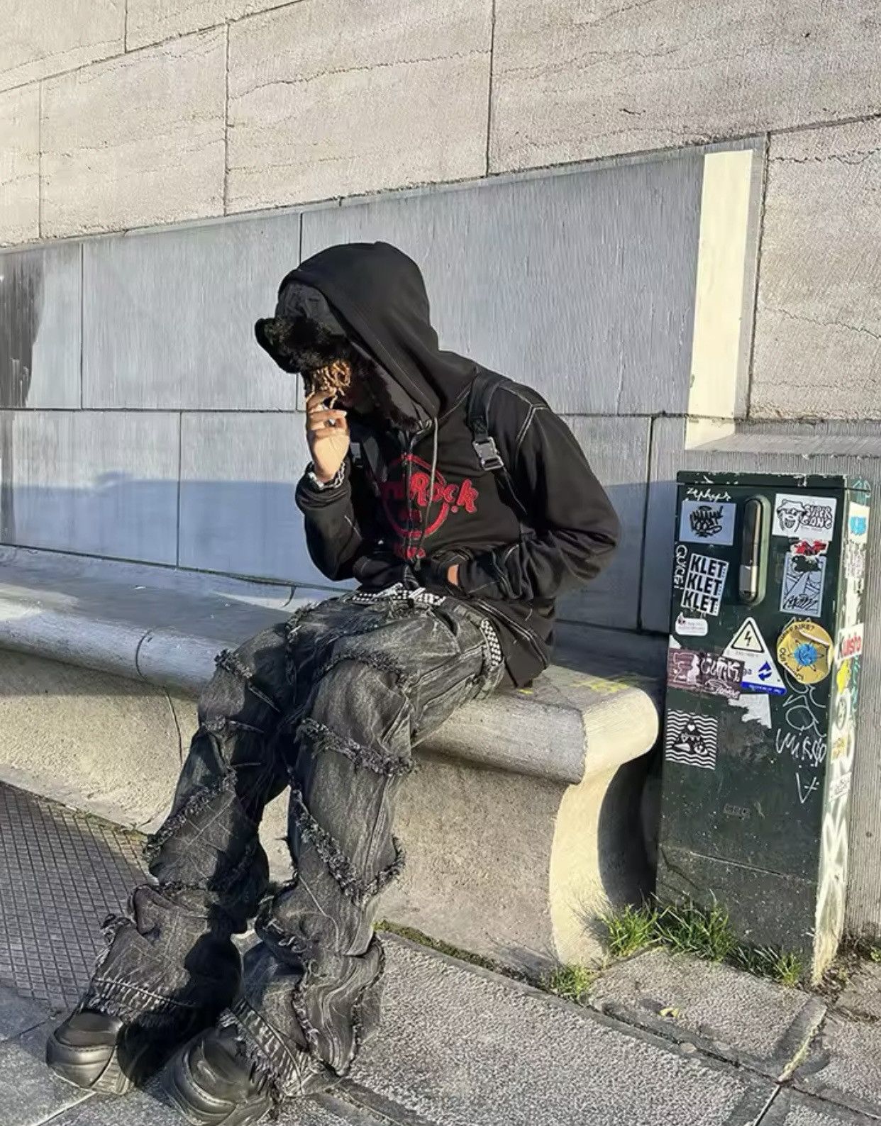 Denime × Jean Y2k Clothes Harajuku Destruction Spider Web Baggy Jeans Size US 29 - 5 Thumbnail