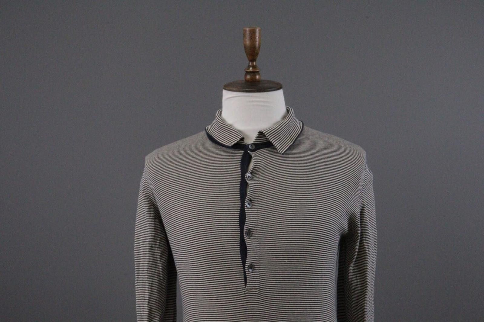 John Smedley John Smedley Gray Striped Knit Polo Shirt Size 41 Size US M / EU 48-50 / 2 - 4 Thumbnail