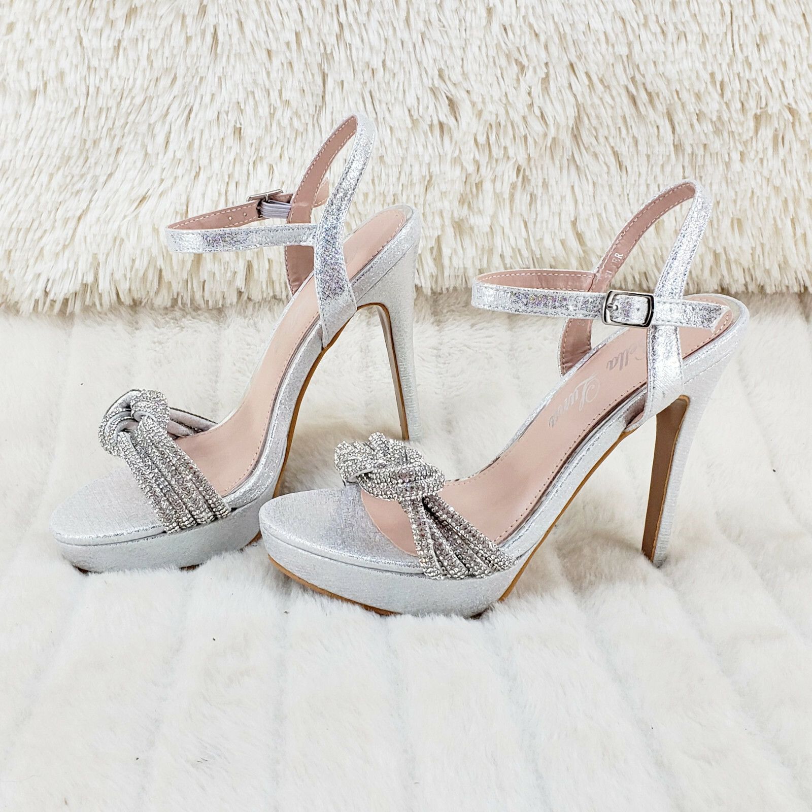 Other Sevent Silver Shimmery Platform Rhinestone High Heel Sandals Size US 8 / IT 38 - 3 Thumbnail