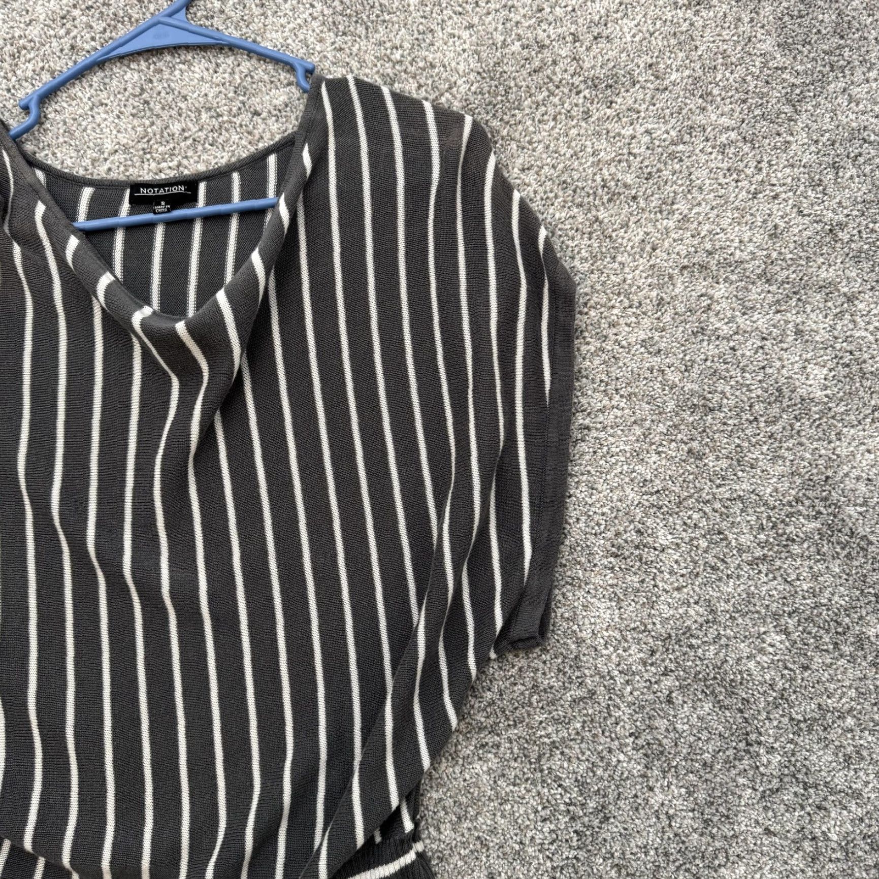 Vintage Notation Sweater Womens Small Gray White Stripe Batwing Sleeve Draped Neckline Top Size S / US 4 / IT 40 - 7 Thumbnail