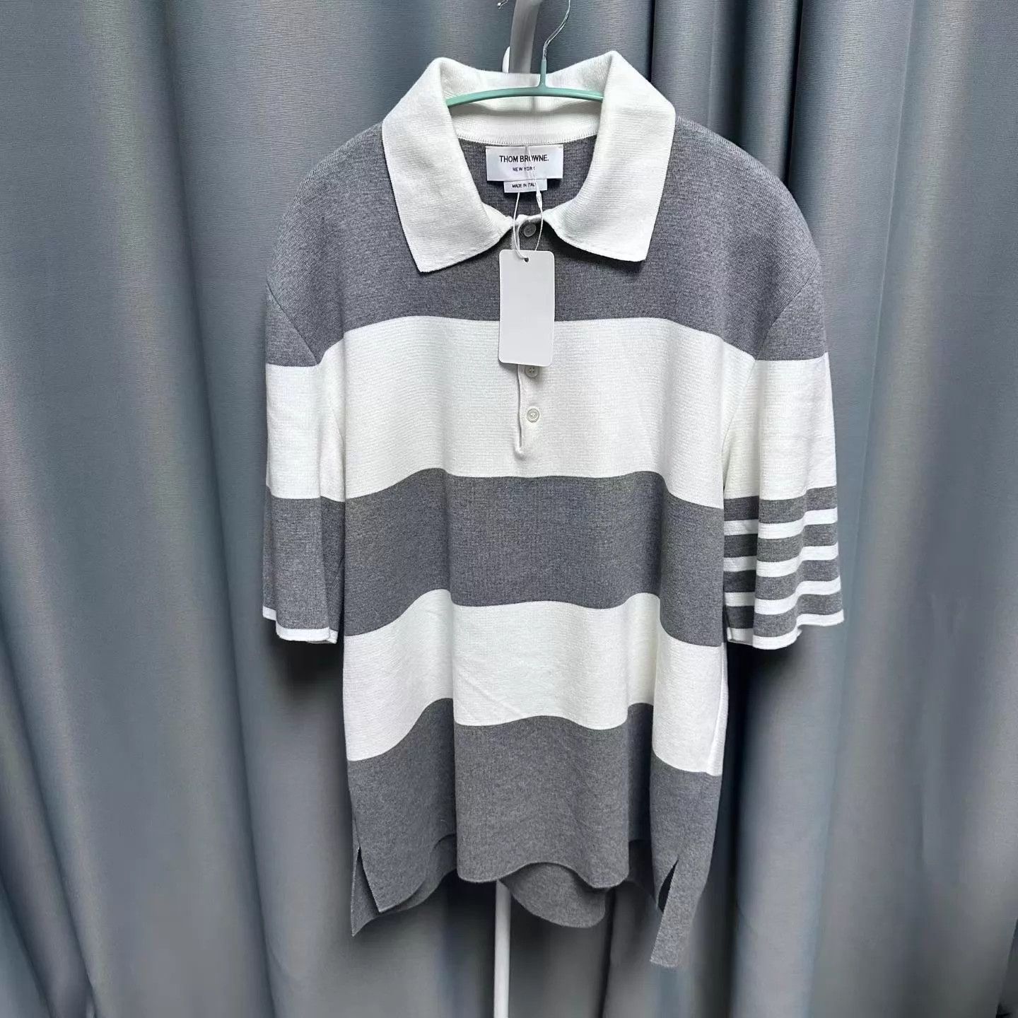 Thom Browne Thom Browne Striped Colorblock Mid Gray Polo 3 New Size US L / EU 52-54 / 3 - 1 Thumbnail