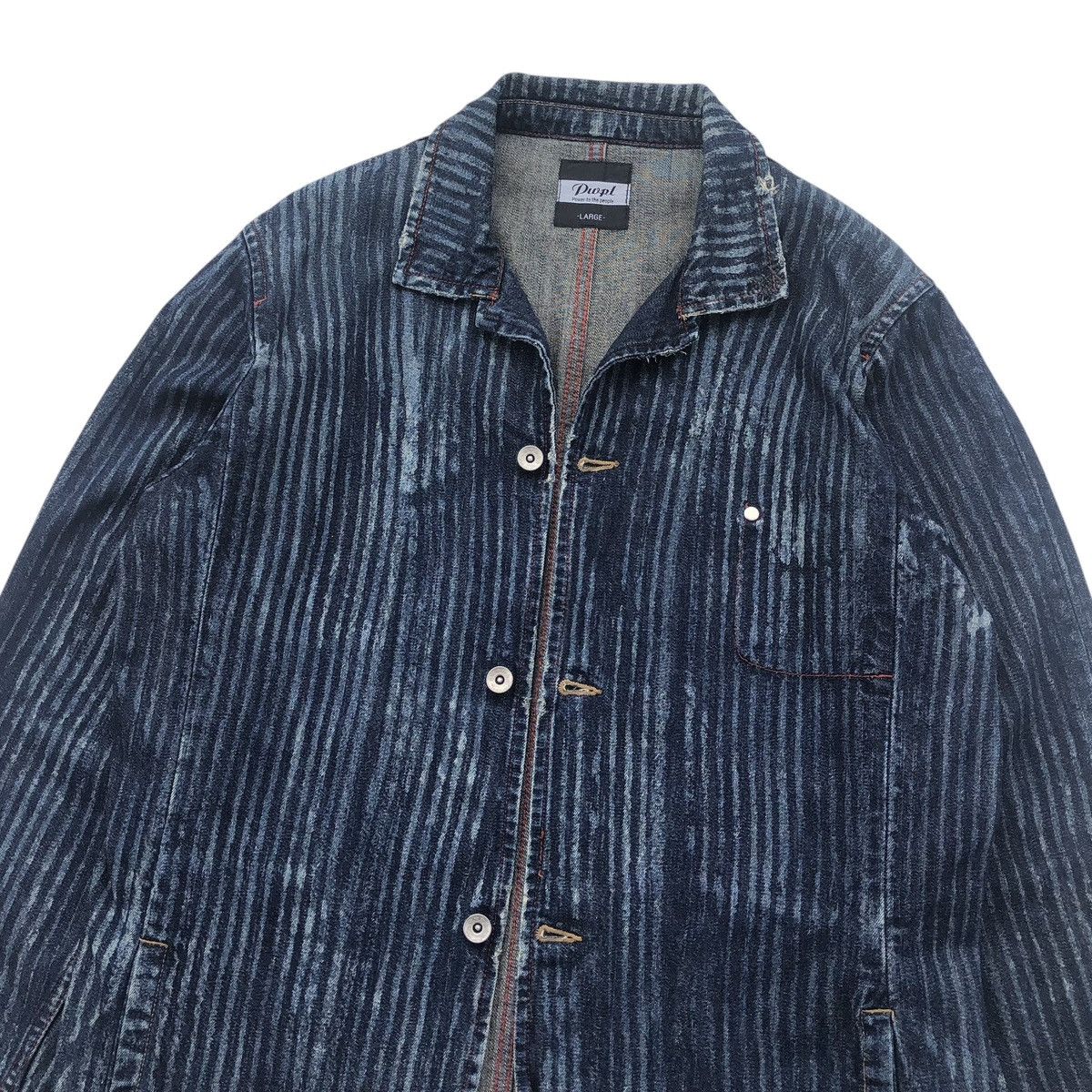 Japanese Brand Japanese Pwpl Riot Striped Indigo Workers Chore Denim Jacket Size US L / EU 52-54 / 3 - 4 Thumbnail