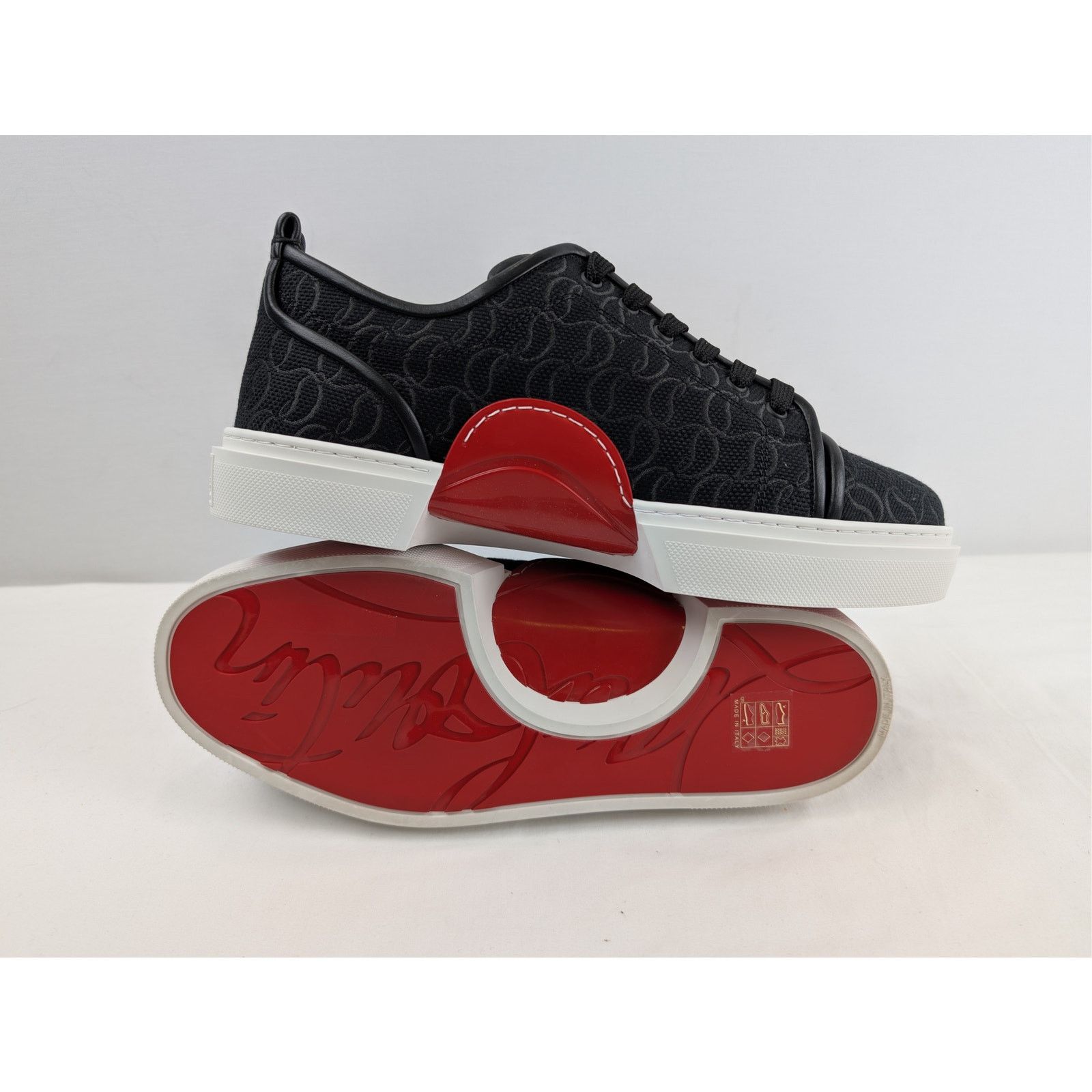 Christian Louboutin o1rshd1 Adolon Junior Flat Sneakers Shoe in Black/White Size US 12 / EU 45 - 12 Thumbnail