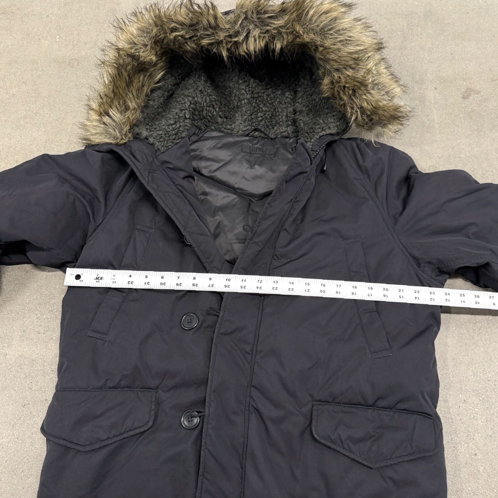 Uniqlo Men Parka Coat Hooded Down Warm Black M EUC JS Zip Stand-Up Collar Winter Casual Regular Size M Mens