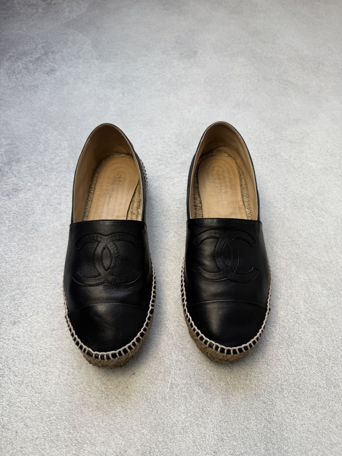 Chanel Vintage Chanel Espadrilles Black Leather slip on 40size Size US 8.5 / IT 38.5 - 1 Thumbnail
