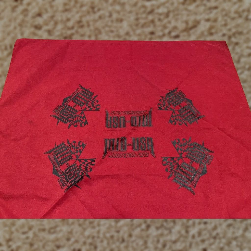 Vintage Mid-USA Motorcycle Parts Red Bandana Handkerchief Mens Motorcycle Size ONE SIZE - 1 Thumbnail