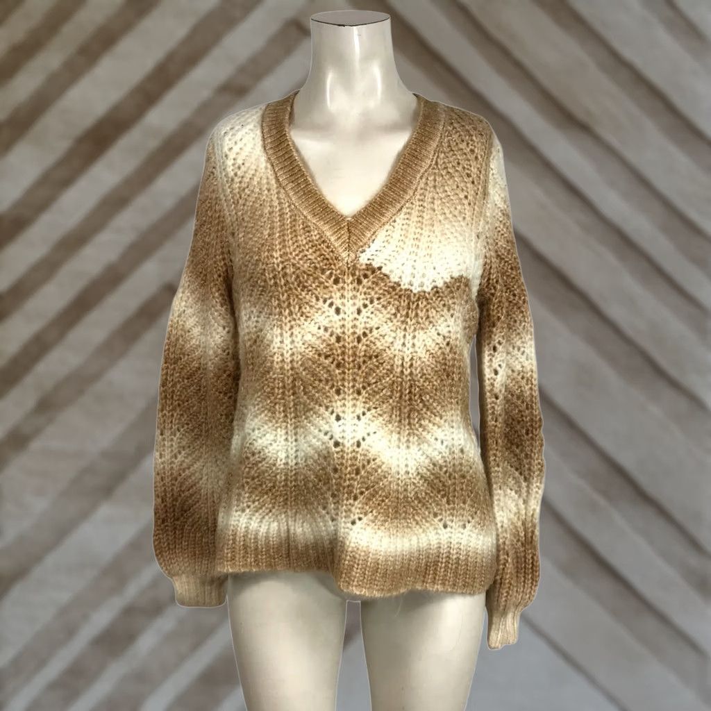 Loft LOFT SWEATER WOMEN'S SMALL BROWN WHITE LONG SLEEVE V NECK PULL-OVER Size S / US 4 / IT 40 - 1 Thumbnail