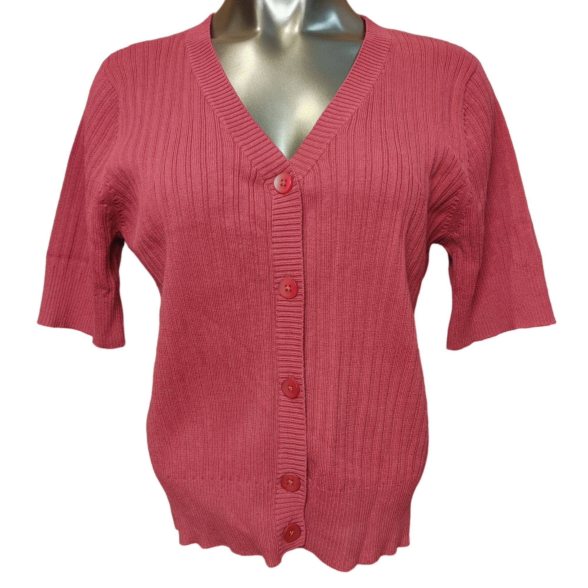 Croft & Barrow Croft & Barrow Women's Red Ribbed Knit Button Down Tee Cardi Size L / US 10 / IT 46 - 1 Thumbnail