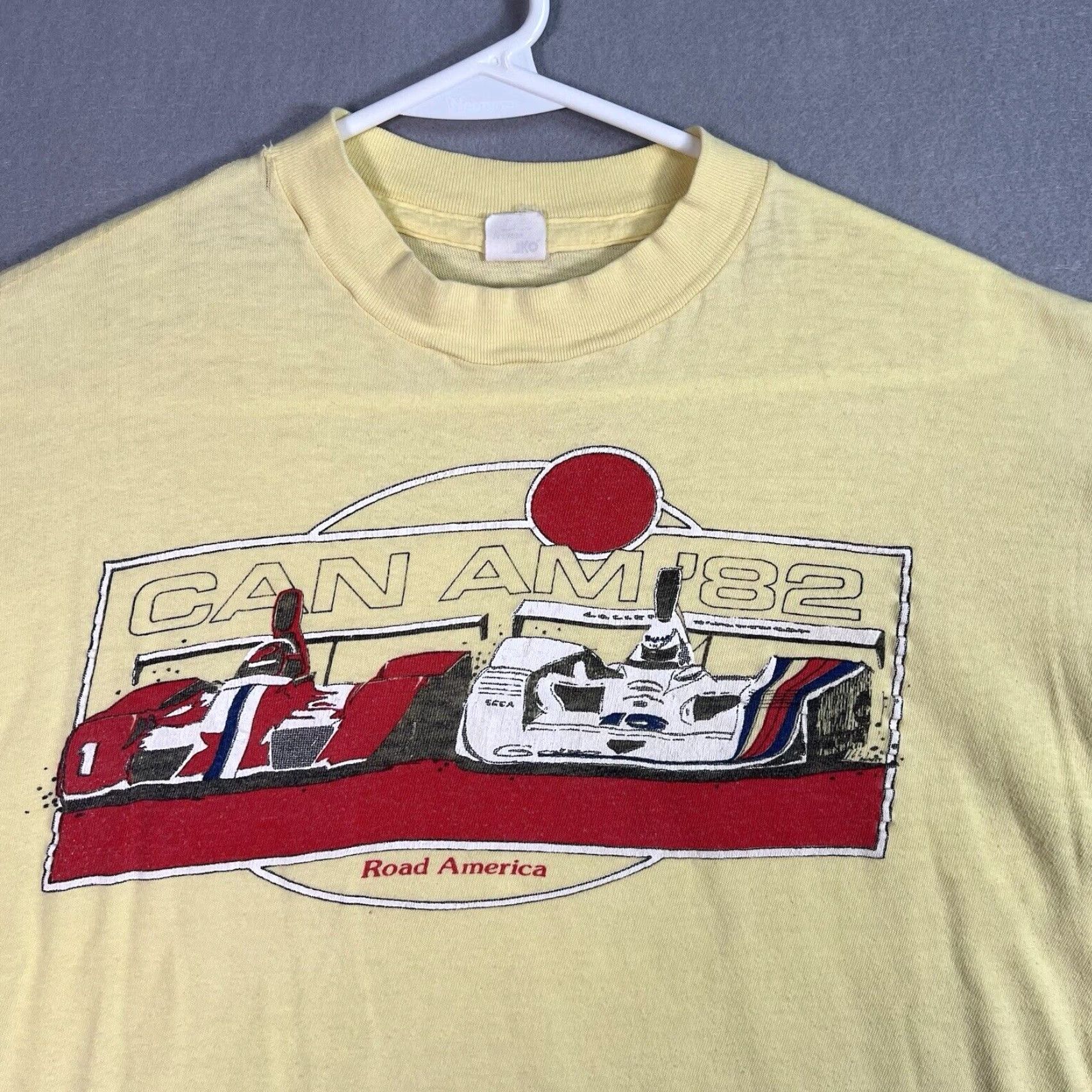 Jockey VINTAGE Can Am Road American Racing 1982 T Shirt Adult XL Yellow USA Made Mens XL Graphic Tee 1980s Sportswear/Beach Size US XL / EU 56 / 4 - 4 Thumbnail