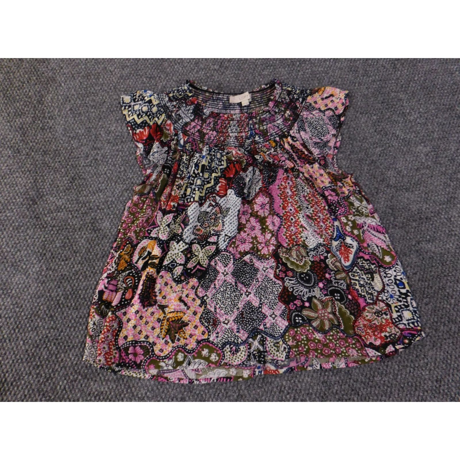 Loft Loft Blouse Womens Petite Medium Multicolor Floral Boho Rayon Sleeveless Bell Sleeve Turtleneck Pullover Pocket Ruffle Modern Flower Size M / US 6-8 / IT 42-44 - 3 Thumbnail