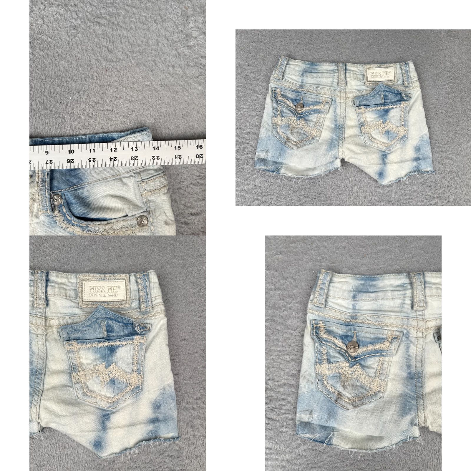 Miss Me Miss Me Bermuda Shorts Womens 27 Blue Denim Distressed Cutoff Contrast Embroidered Button 5-Pocket Design Size 27" / US 4 / IT 40 - 9 Thumbnail