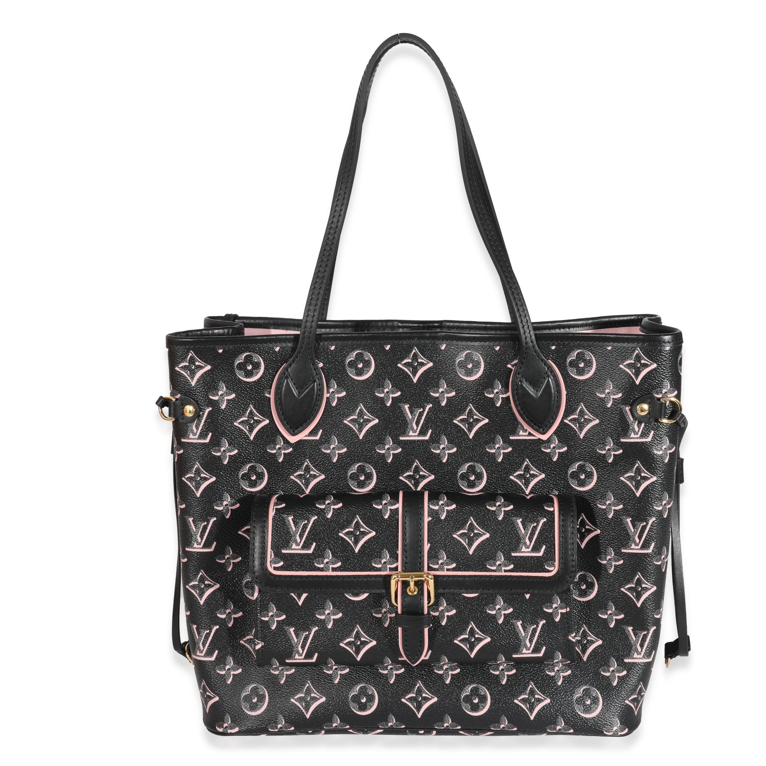 image of Louis Vuitton Black Pink Monogram Canvas Fall For You Neverfull Mm, Women's