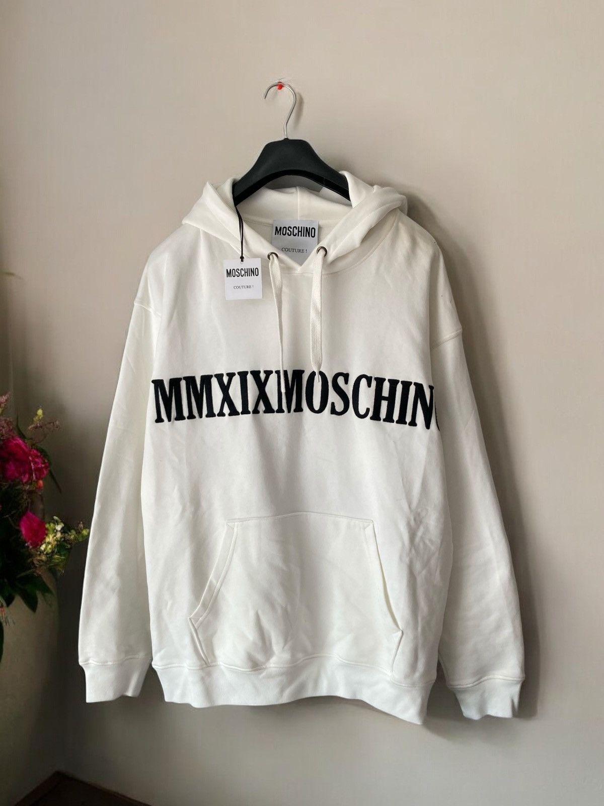 Love buy Moschino Y2K hooded grey zip up sweater unisex in XL