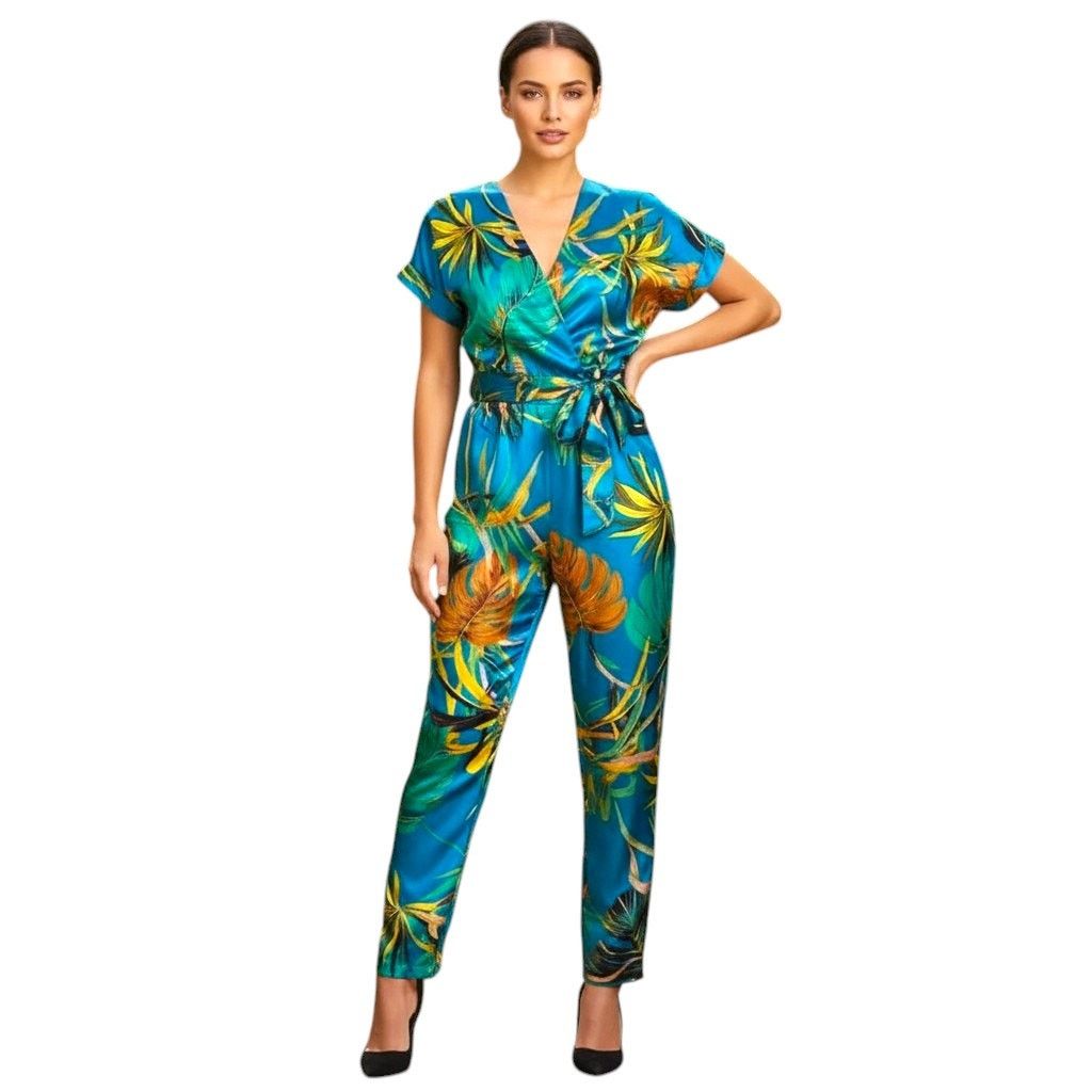 Zara Zara TRF Collection Green Printed Shortsleeve Jumpsuit, M Size 30" / US 8 / IT 44 - 1 Thumbnail