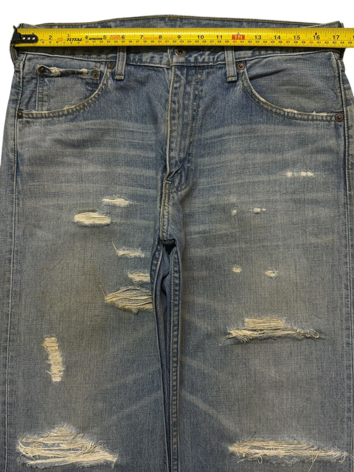 Levi's Vintage 90s Levis 503 Blue Faded Wash Ripped Wide Leg Baggy Size US 34 / EU 50 - 9 Thumbnail